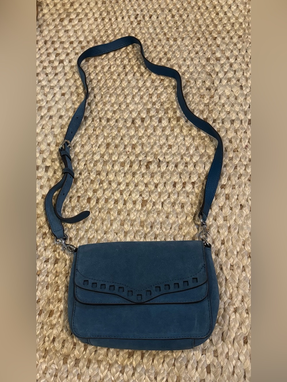 Rebecca Minkoff blue suede leather small crossbody shoulder bag